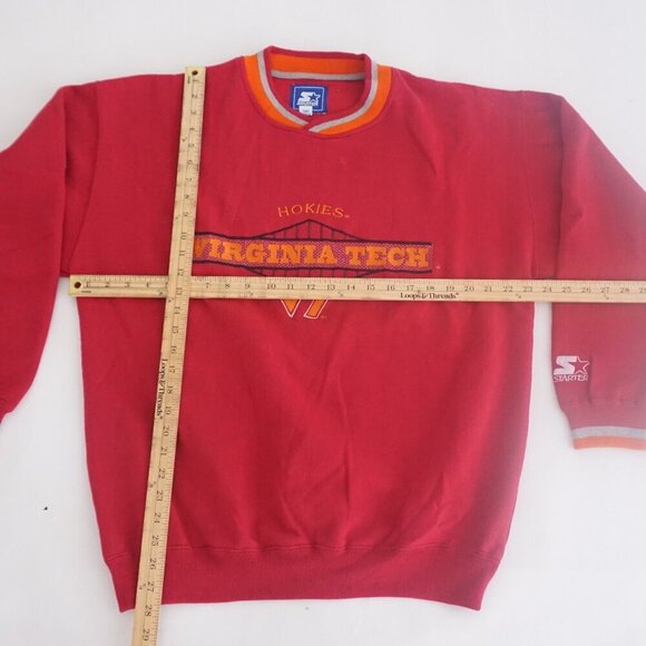 Vintage Starter Virginia Tech Hokies Red Orange Cotton Varsity Crewneck Sweater - Picture 3 of 11